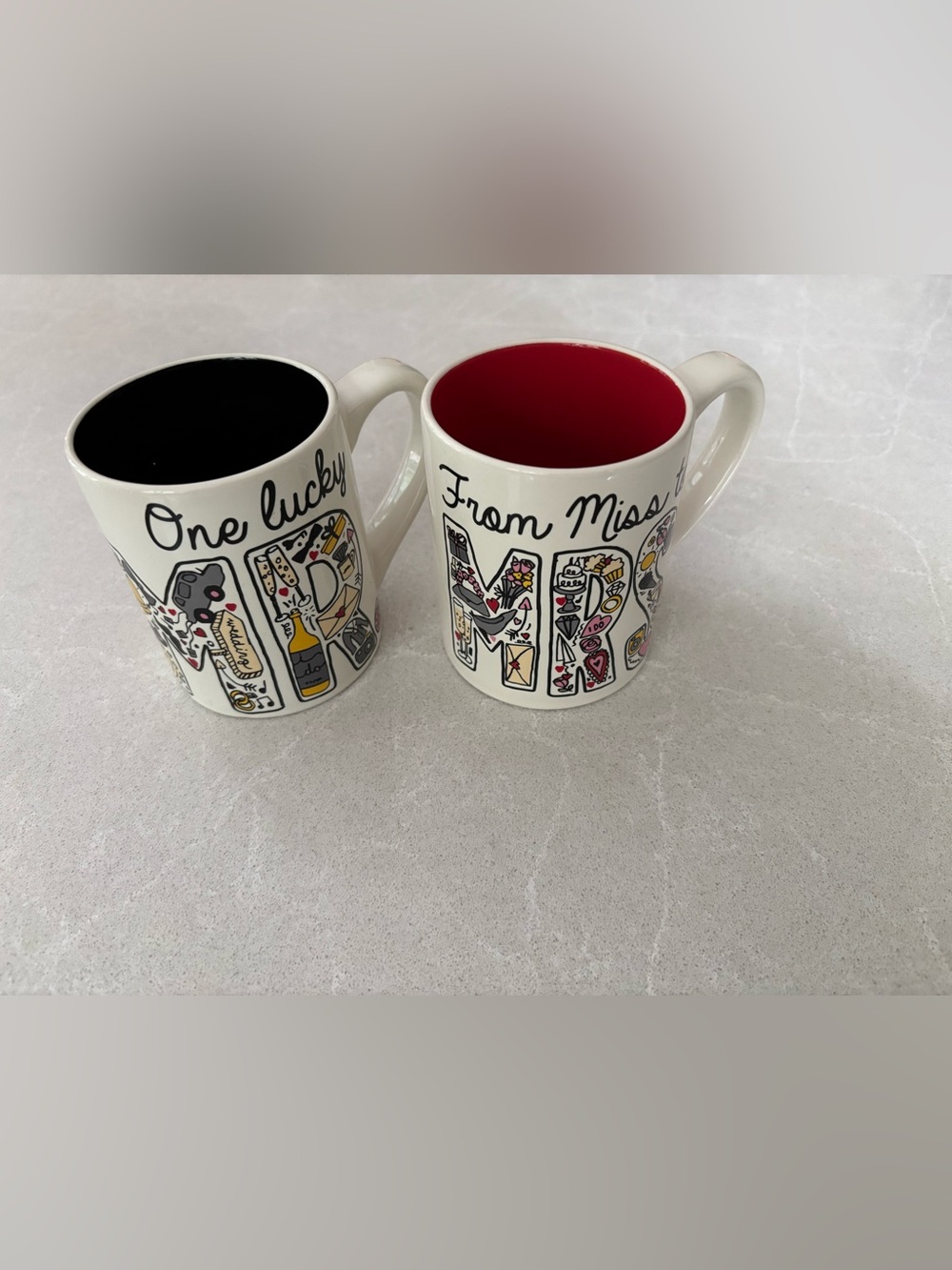 Mr & Mrs Wedding Doodle Mug Set (Two 14oz Mugs) Enesco Simply Mud Bridal Wedding